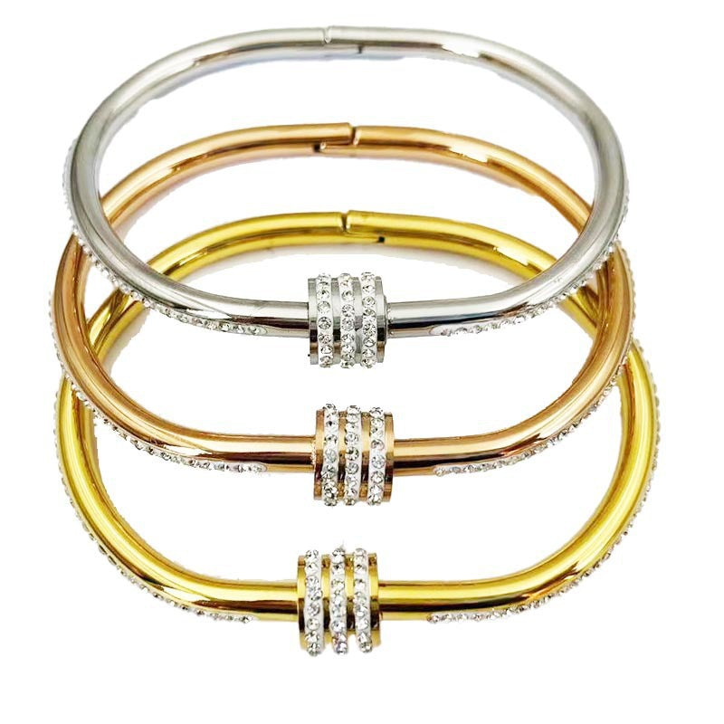 Gold-Plated Stainless Steel Wrap Bangle Luxury Handmade Crystal Bracelet