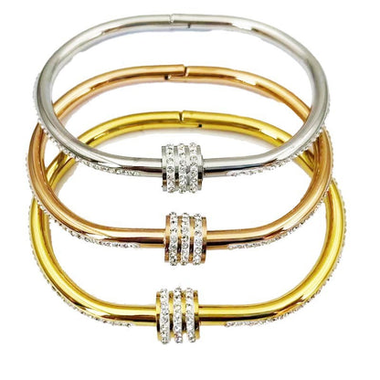 Gold-Plated Stainless Steel Wrap Bangle Luxury Handmade Crystal Bracelet