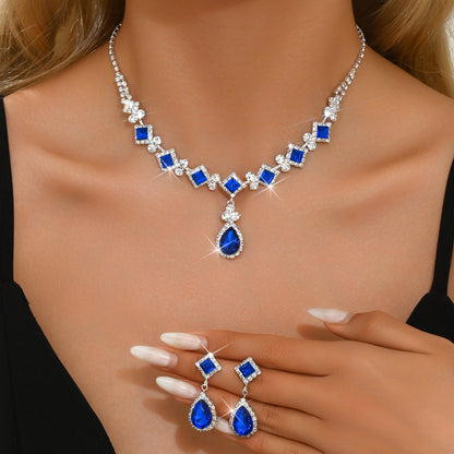 3-Piece Women's Geometric Droplet Earrings and Necklace Set Wedding Party