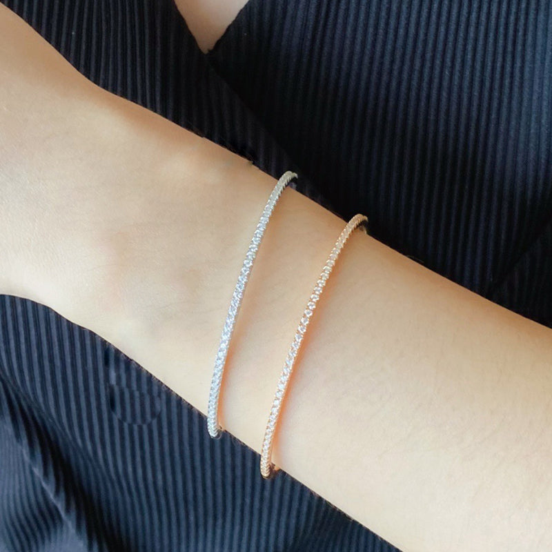 925 Sterling Silver Gold Diamond Bangle for Women Wedding Jewelry 6cm