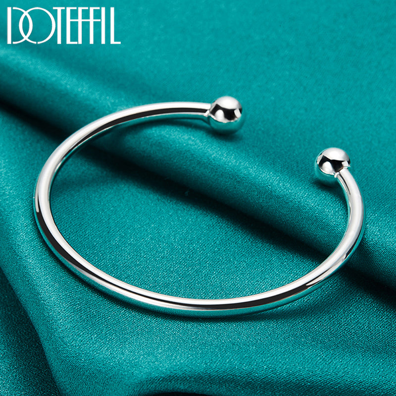 DOTEFFIL 925 Silver 4mm Bead Bracelet Bangle for Men and Women