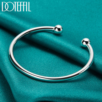 DOTEFFIL 925 Silver 4mm Bead Bracelet Bangle for Men and Women