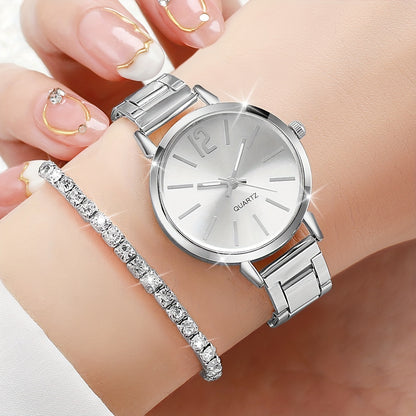 6PCS Women's Quartz Watch Set Stainless Steel Diamond Wrist Jewelry