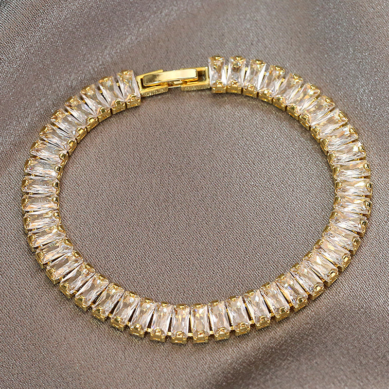 Korean Style Rectangle Zirconia Tennis Bracelet Gold Women’s Jewelry