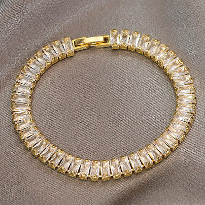 Korean Style Rectangle Zirconia Tennis Bracelet Gold Women’s Jewelry