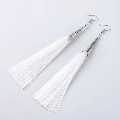 Bohemian Tassel Long Earrings White Red Silk for Women