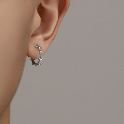 Punk Silver Color Thorns Hoops Earrings for Women Men Teens Ear Buckle New Fashion Trendy Party Jewelry Aesthetic Accessories