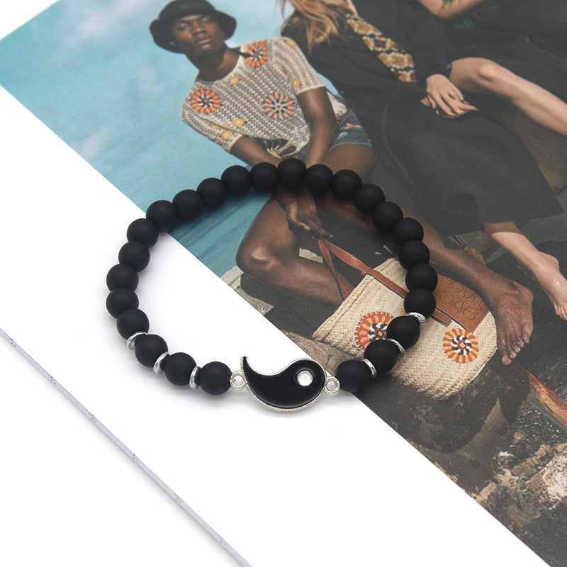 Yin Yang Tai Chi Natural Stone Bead Bracelet for Couples Friendship