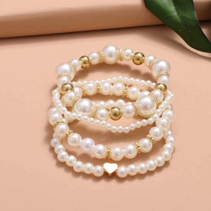 Pearl Love Bracelet Set 4-Piece Elegant Women’s Jewelry