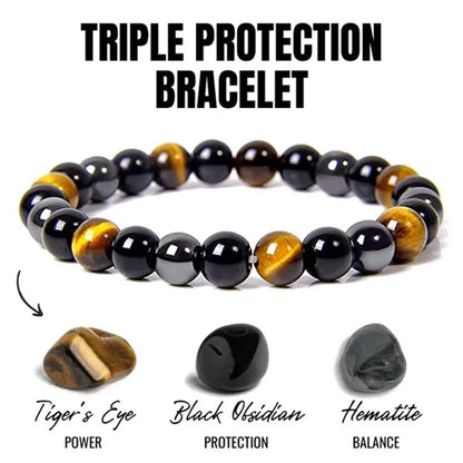 Tiger Eye Bead Bracelet Magnetic Hematite & Black Obsidian Jewelry