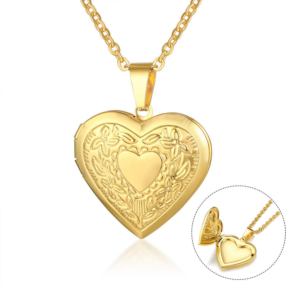 Romantic Heart Locket Pendant Necklaces For Women Silver Color Stainless Steel Photo Frame Valentine Lovers Jewelry Chokers Gift