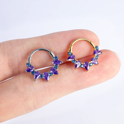 Gold Nose Ring Purple Cubic Zirconia Surgical Steel Septum Jewelry