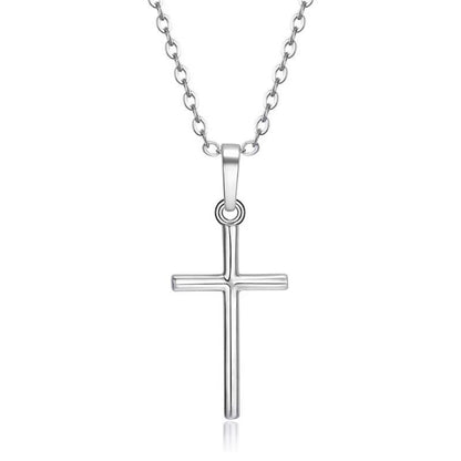 Fashion Christian Jesus Cross Necklaces Silver Color Long Chain Simple Pendants For Women Men Jewelry Gifts