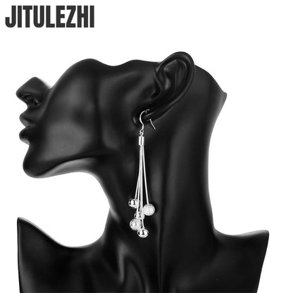 925 Sterling Silver Tassel Bead Long Earrings Women’s Party Jewelry