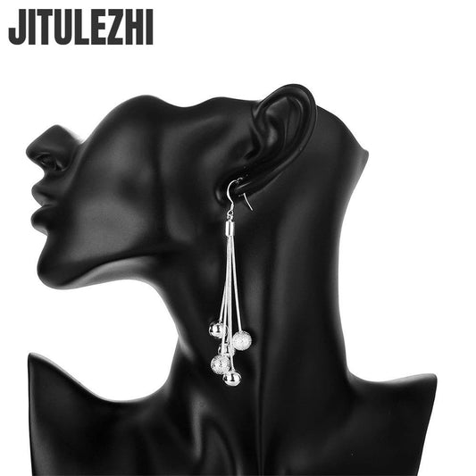 925 Sterling Silver Tassel Chain Beads Long Earrings For Women Classic Party Engagement Wedding Jewelry Gift Fine Jewelry
