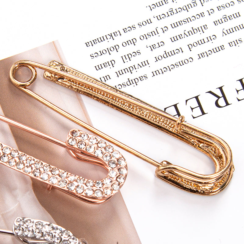 Large Safety Pin Brooch Vintage Crystal Rhinestone Pin for Women