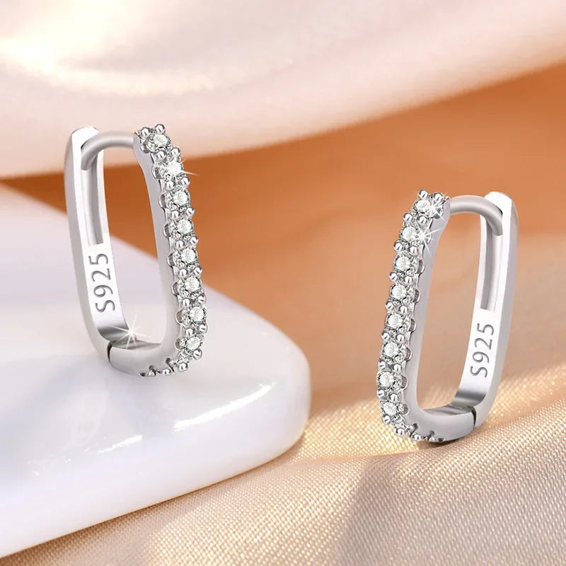 High-quality 925 Sterling Silver Crystal Fashion Circle Hoop Earrings for Woman Wedding Party Gift Street Versatile Jewelry