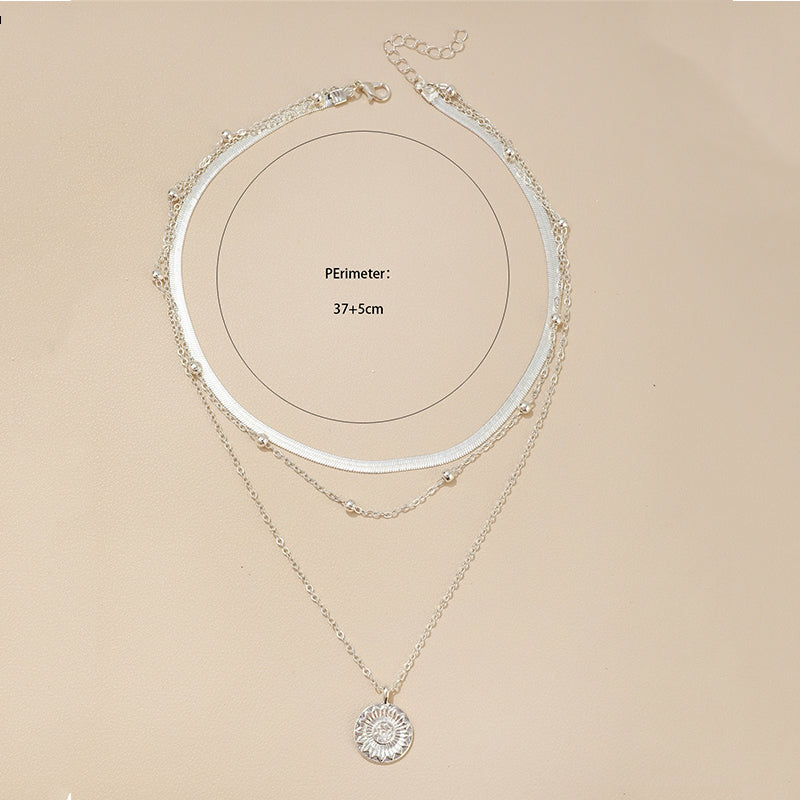 Fashion Flat Snake Chain With Three Layer Coin Disc Pendant Necklace For Women Jewelry Accessories