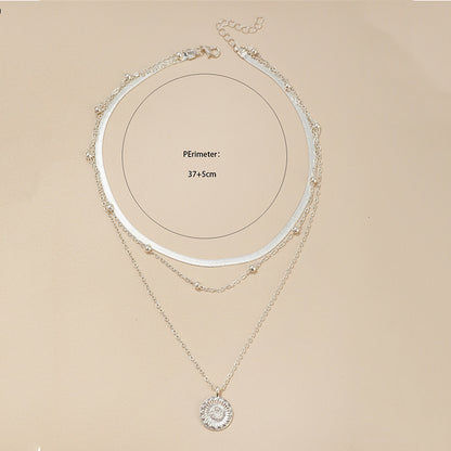 Fashion Flat Snake Chain With Three Layer Coin Disc Pendant Necklace For Women Jewelry Accessories