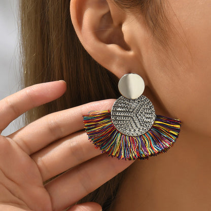 Bohemian White Tassel Earrings Big Fringe Drop Jewelry for Women