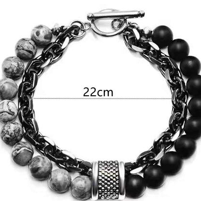 Punk Black Beaded Bracelet for Men Natural Stone Chain