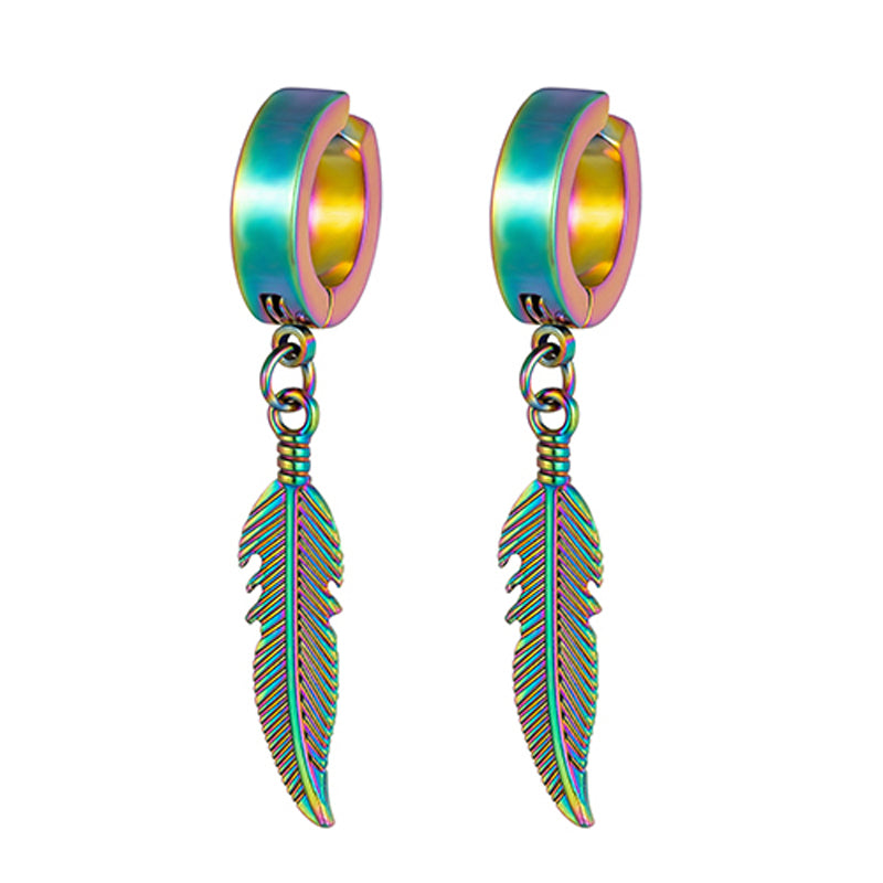 1 Pair Stainless Steel Feather Ear Clip For Man Women Korean Fashion Design Leaf Hoop Earrings Punk On Drop Piercing Ear Jewelry