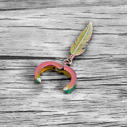 1 Pair Stainless Steel Feather Ear Clip For Man Women Korean Fashion Design Leaf Hoop Earrings Punk On Drop Piercing Ear Jewelry