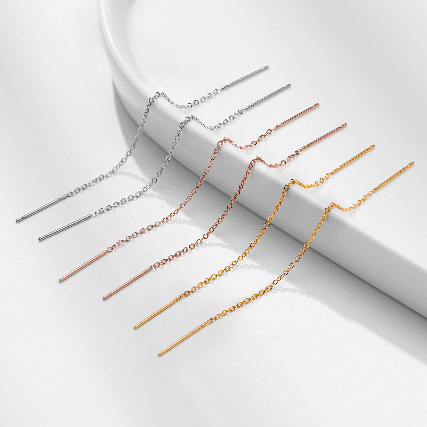 Long Threader Earrings for Women, Thin Linear Earring,Stainless Steel Chain Drop Ear Line , Fashion Korean Jewelry