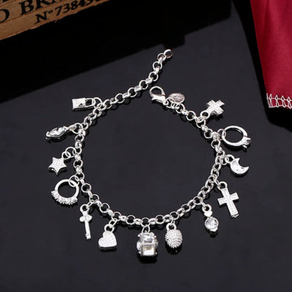 925 Sterling Silver Charm Bracelet 13 Pendant Chain Jewelry for Women