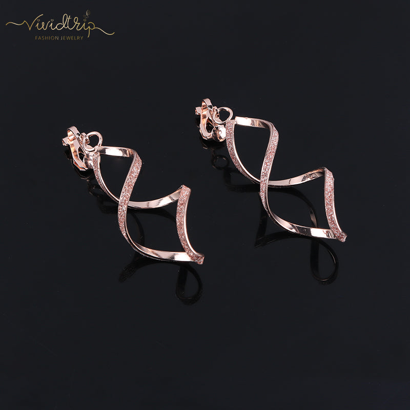 4-Color Geometric Irregular Metal Wave Clip-On Earrings for Women