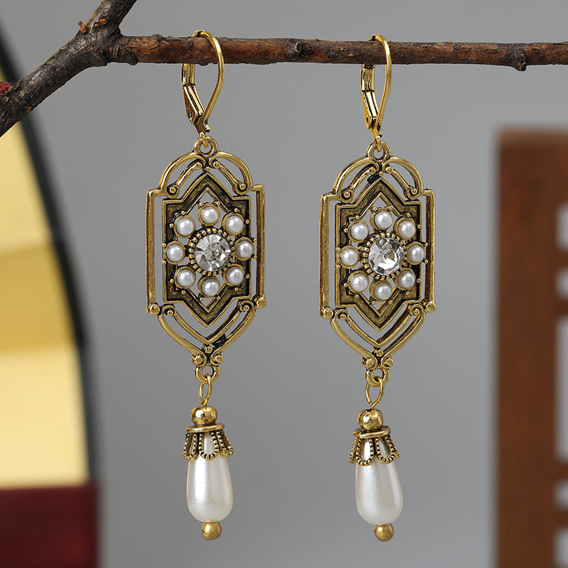 Boho Geometric Waterdrop Stone Earrings Gold Red Blue White for Women