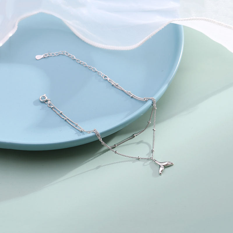 925 Sterling Silver Fishtail Double-Layer Anklet Jewelry for Women