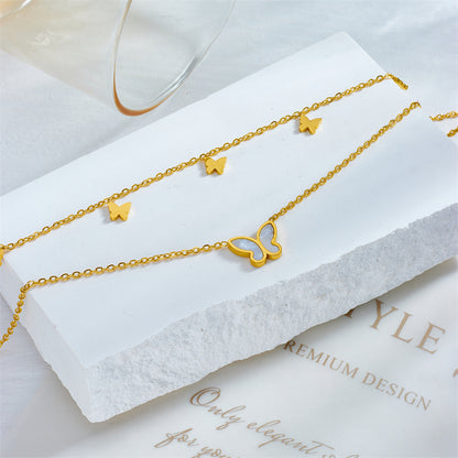 316L Stainless Steel 2-Layer Butterfly Charm Anklets For Women Girl New Fashion Leg Chain Non-fading Jewelry Gift Party