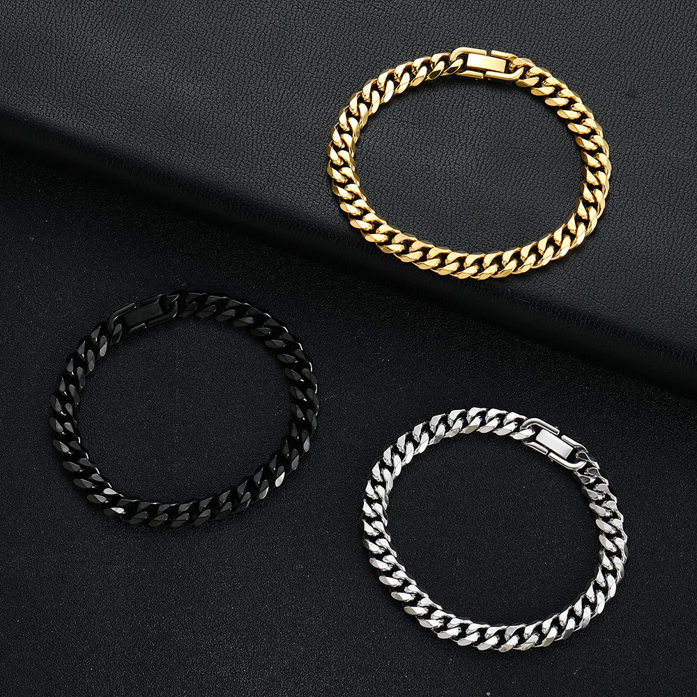 8MM 316L Titanium Steel Cuban Chain Bracelet Gold Black for Men Hip Hop