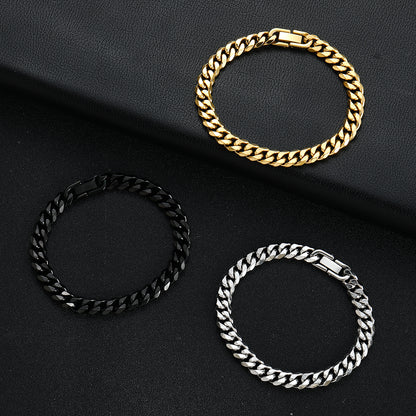 8MM 316L Titanium Steel Cuban Chain Bracelet Gold Black for Men Hip Hop