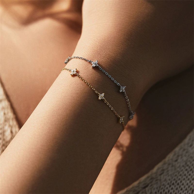 Crystal Flower Stainless Steel Bracelet Korean Fashion Jewelry for Women