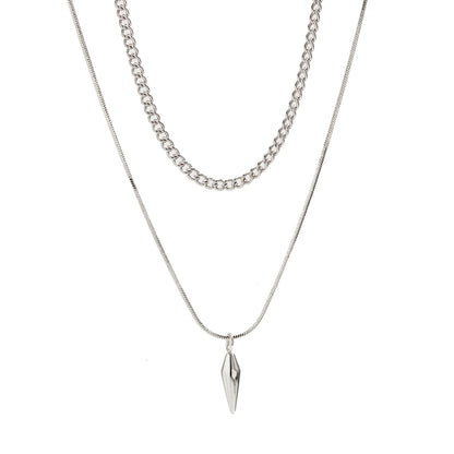 KunJoe 2pcs/set Stainless Steel Metal Rivet Pendant Thin Snake Chain Necklace for Men Punk Silver Color Cuban Link Chain Choker