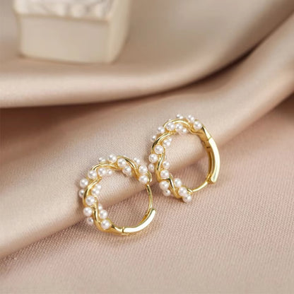 ZAKOL French Imitation Pearl Hoop Earring Small Round Circel Earrings For Women Minimalist Jewelry Elegant Gift