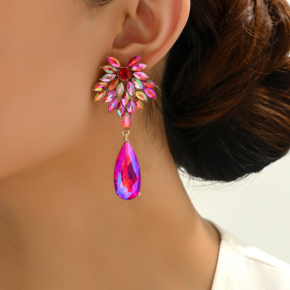 Elegant Leaf Teardrop Earrings Sparkly Crystal Dangle Jewelry for Women