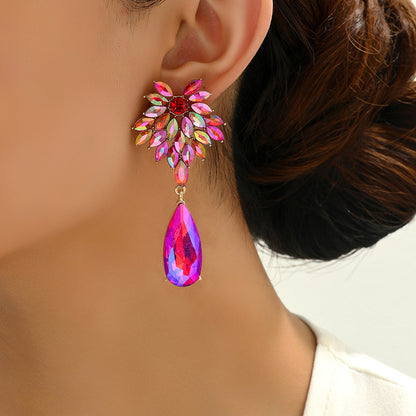 Elegant Leaf Teardrop Earrings Sparkly Crystal Dangle Jewelry for Women