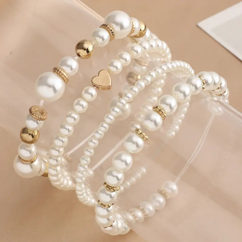 Pearl Love Bracelet Set 4-Piece Elegant Women’s Jewelry