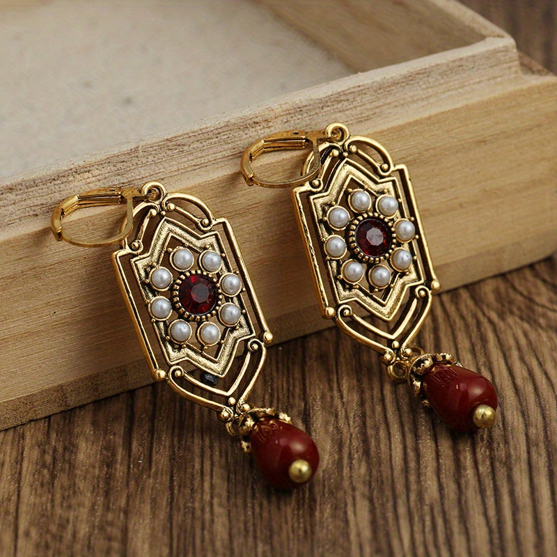 Boho Geometric Waterdrop Stone Earrings Gold Red Blue White for Women