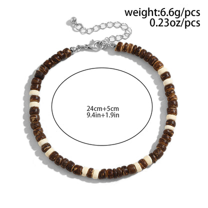 KunJoe Vintage Brown Wood Beads Anklets Chain for Men Ethnic Coconut Husk Foot Chain Summer Ankle Accessories Male Trend Jewelry