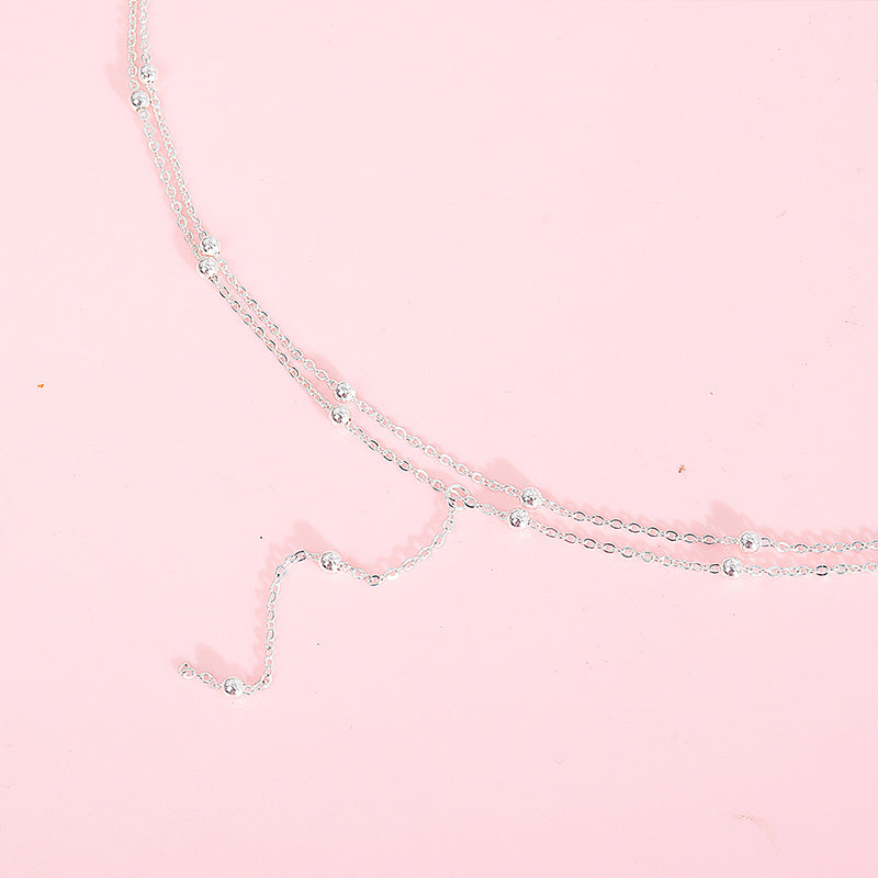 925 Sterling Silver Double Layer Bead Tassel Necklace for Women Gift