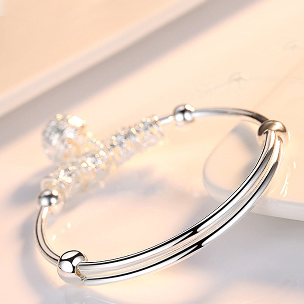 925 Sterling Silver Hollow Bell Adjustable Bangle for Women