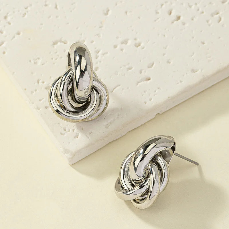 Gold Silver Color Knot Hoop Earring for Women Fashion Shiny Plating Trendy Twist Stud Earring Stud Cute Daily Wear Jewelry