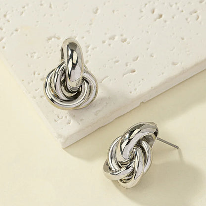 Gold Silver Color Knot Hoop Earring for Women Fashion Shiny Plating Trendy Twist Stud Earring Stud Cute Daily Wear Jewelry
