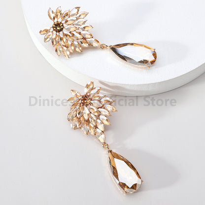 Elegant Leaf Teardrop Earrings Sparkly Crystal Dangle Jewelry for Women