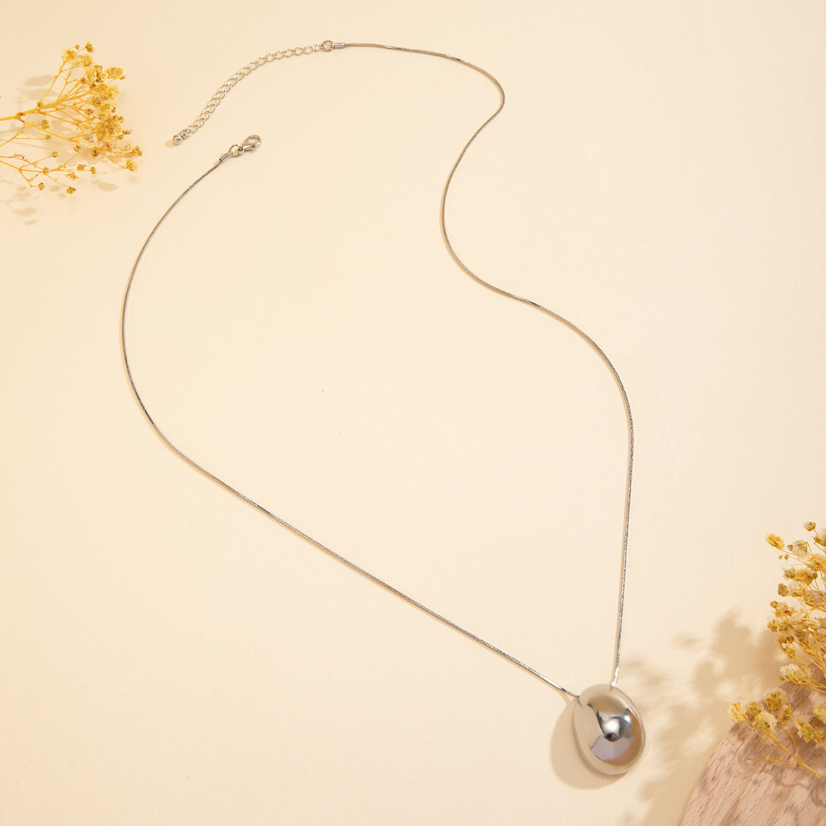 Long Chain Necklace with Elliptical Ball Pendant for Women