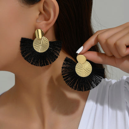 Bohemian White Tassel Earrings Big Fringe Drop Jewelry for Women